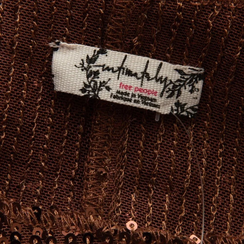 Free People Rush Top Long Sleeve Sequin Shirt Hot Chocolate Brown Size Large New - Picture 4 of 7